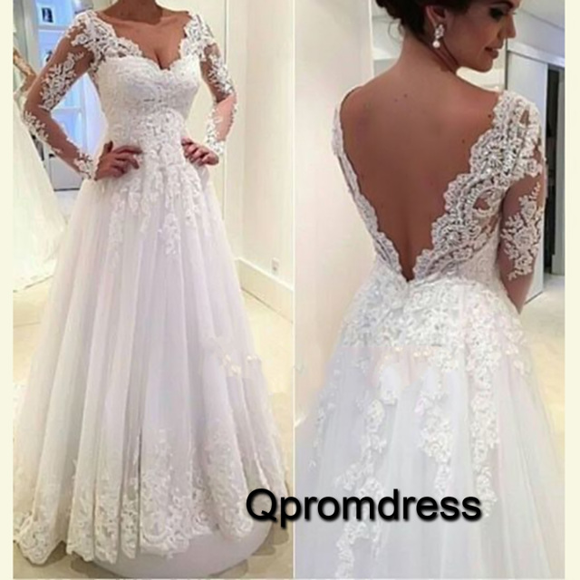 open back lace long sleeve wedding dress